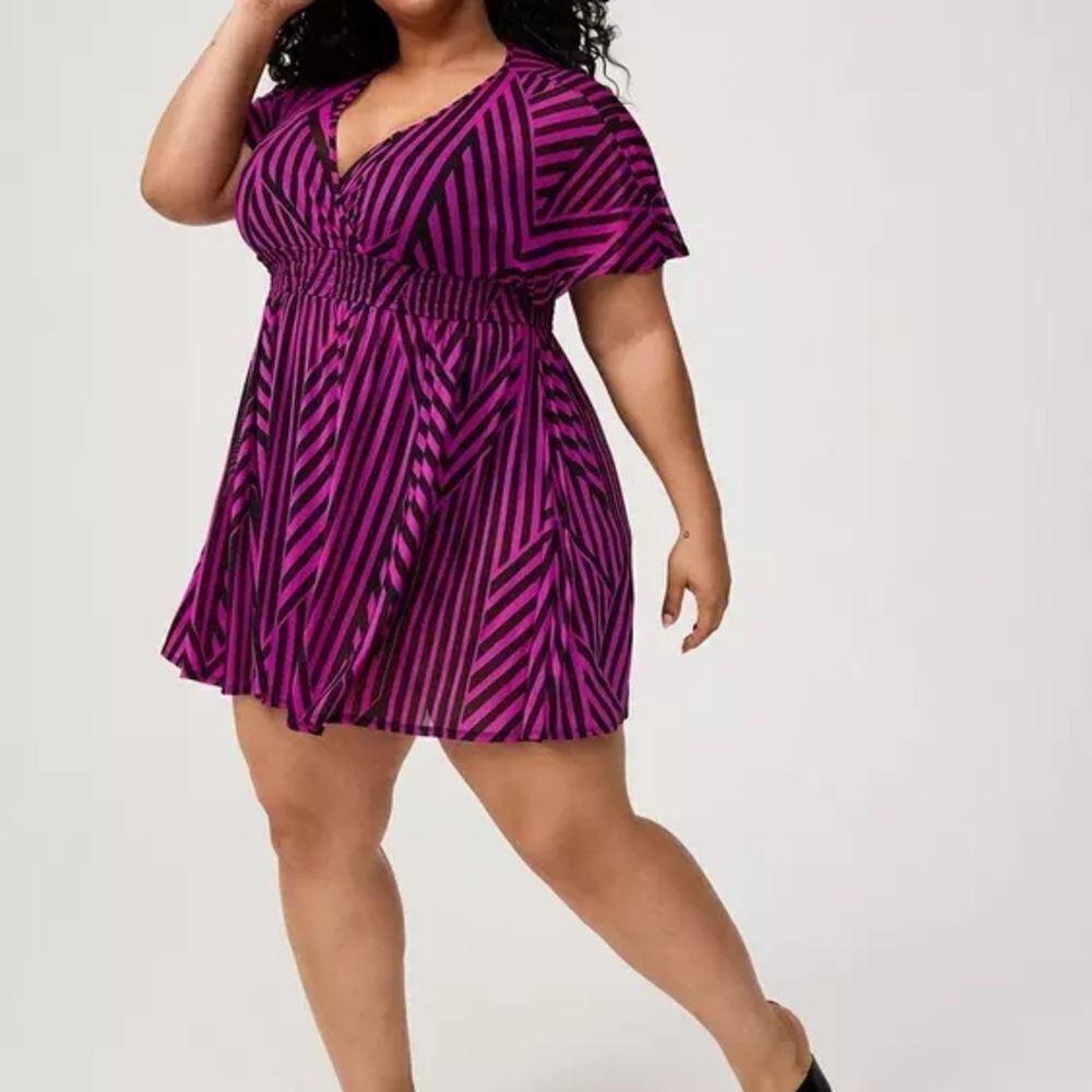 Torrid Purple & Black Stripe Mesh Swim Cover-Up | Size 2 (18/20) NWT